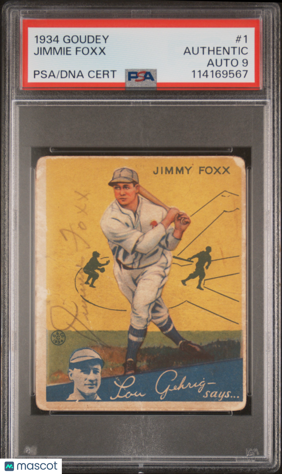 1934 Goudey Jimmy Foxx #1 PSA A Auto 9