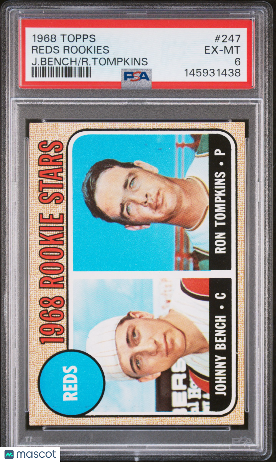 1968 Topps Reds Rookies #247 J. Bench R. Tompkins PSA 6