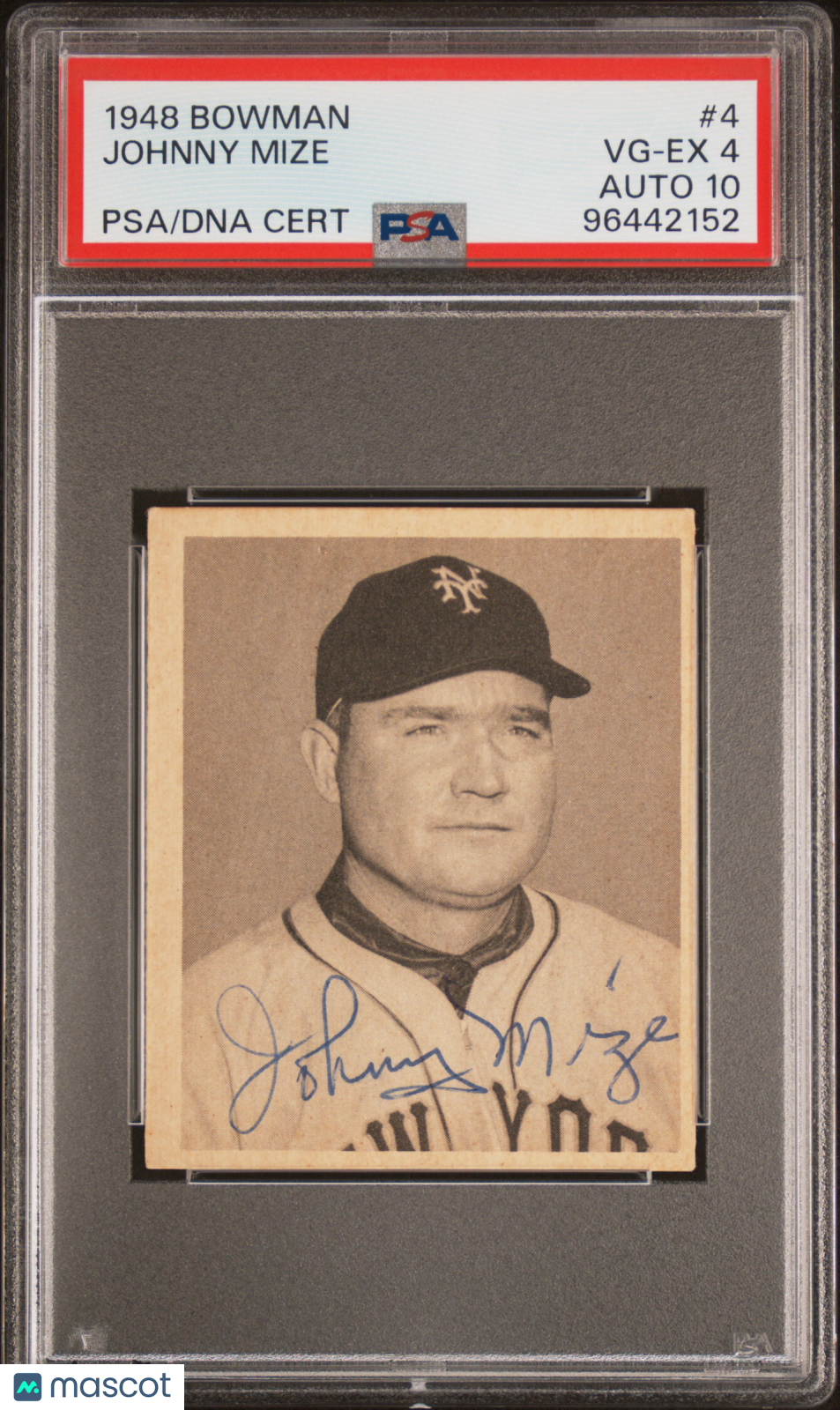 1948 Bowman Johnny Mize #4 PSA 4 Auto 10