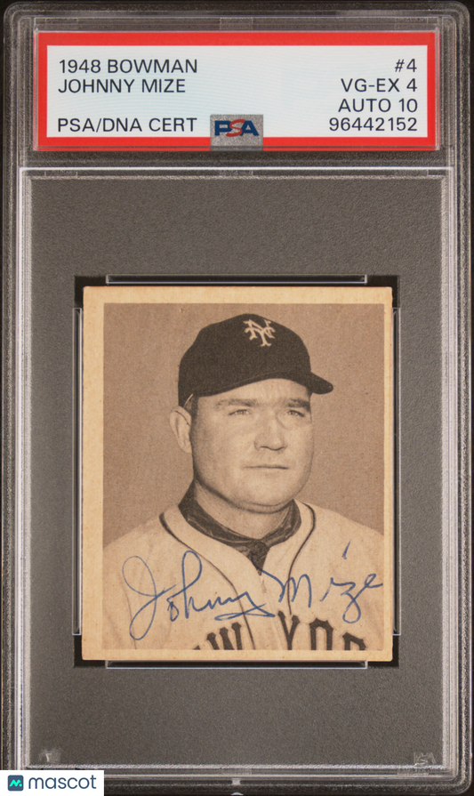 1948 Bowman Johnny Mize #4 PSA 4 Auto 10