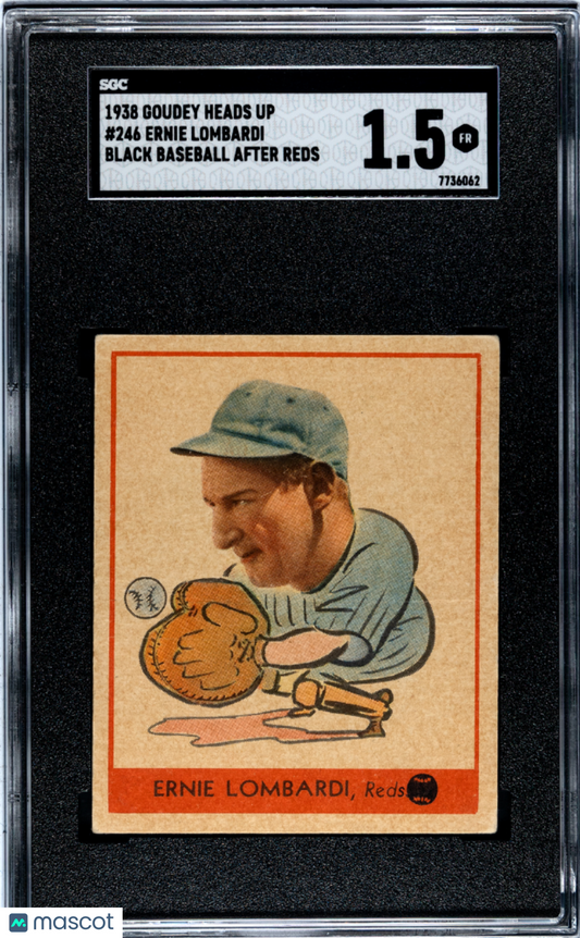 1938 Goudey Heads Up Ernie Lombardi #246 Black Baseball After Reds SGC 1.5