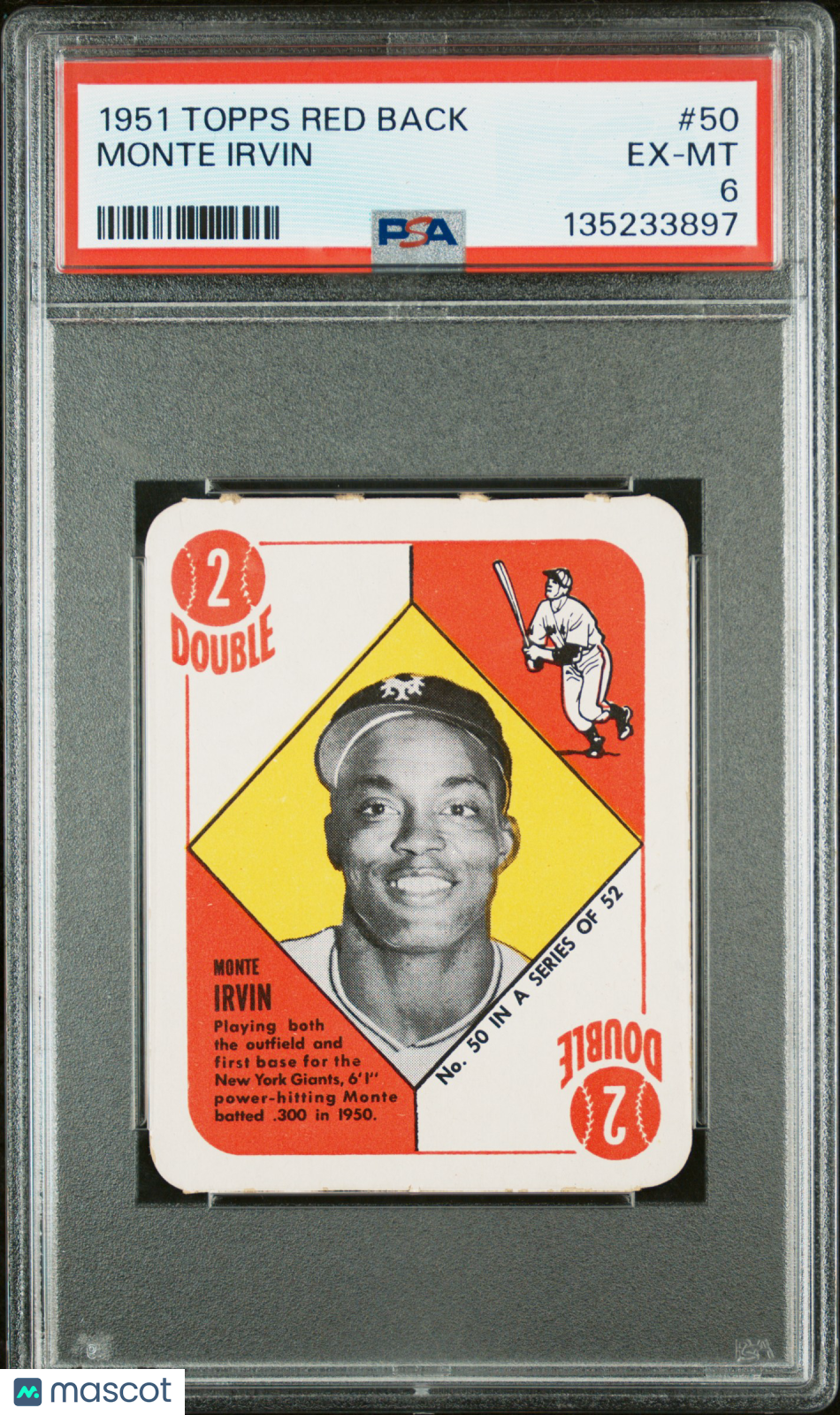 1951 Topps Red Back Monte Irvin #50 PSA 6