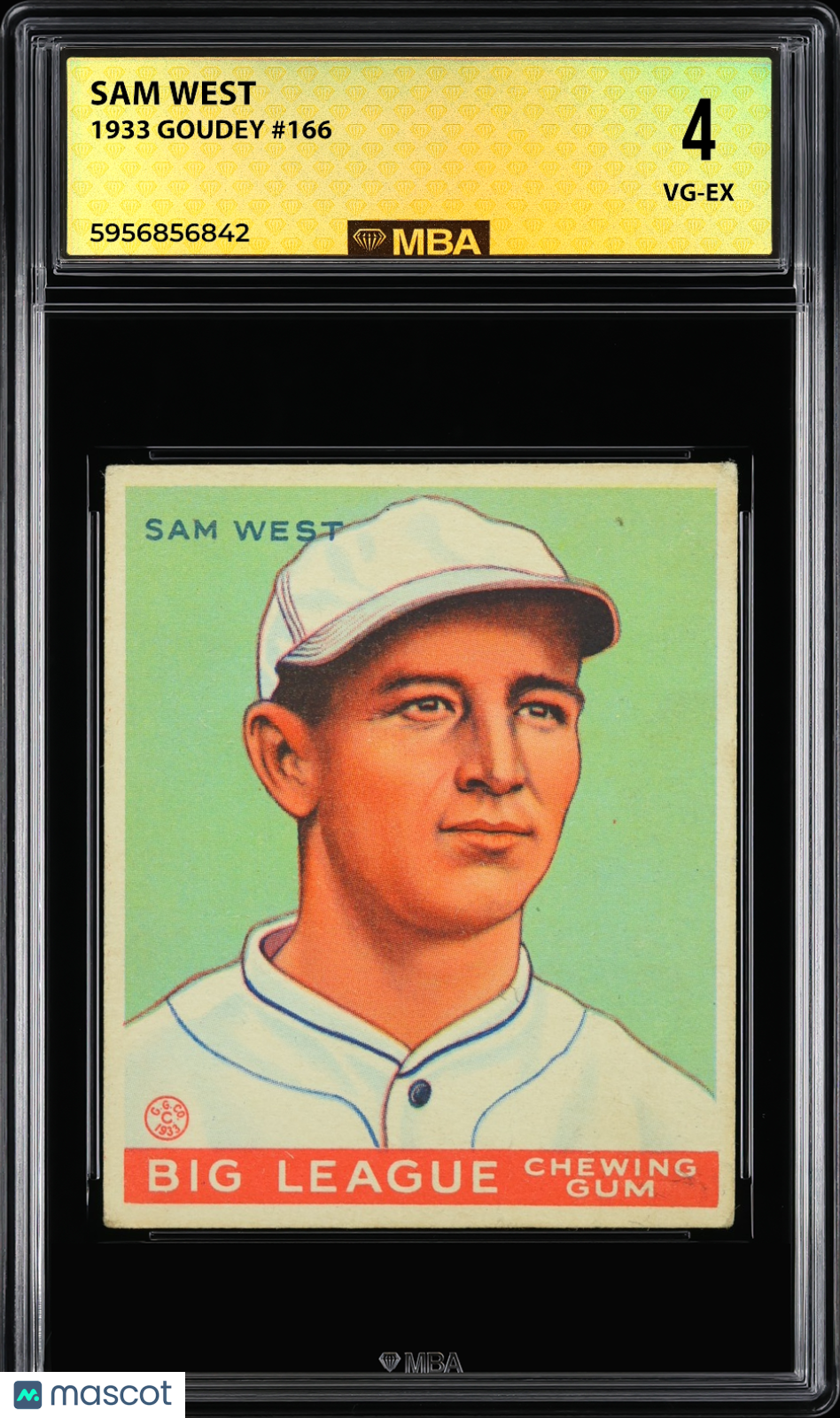 1933 Goudey Sam West #166 MBA 4