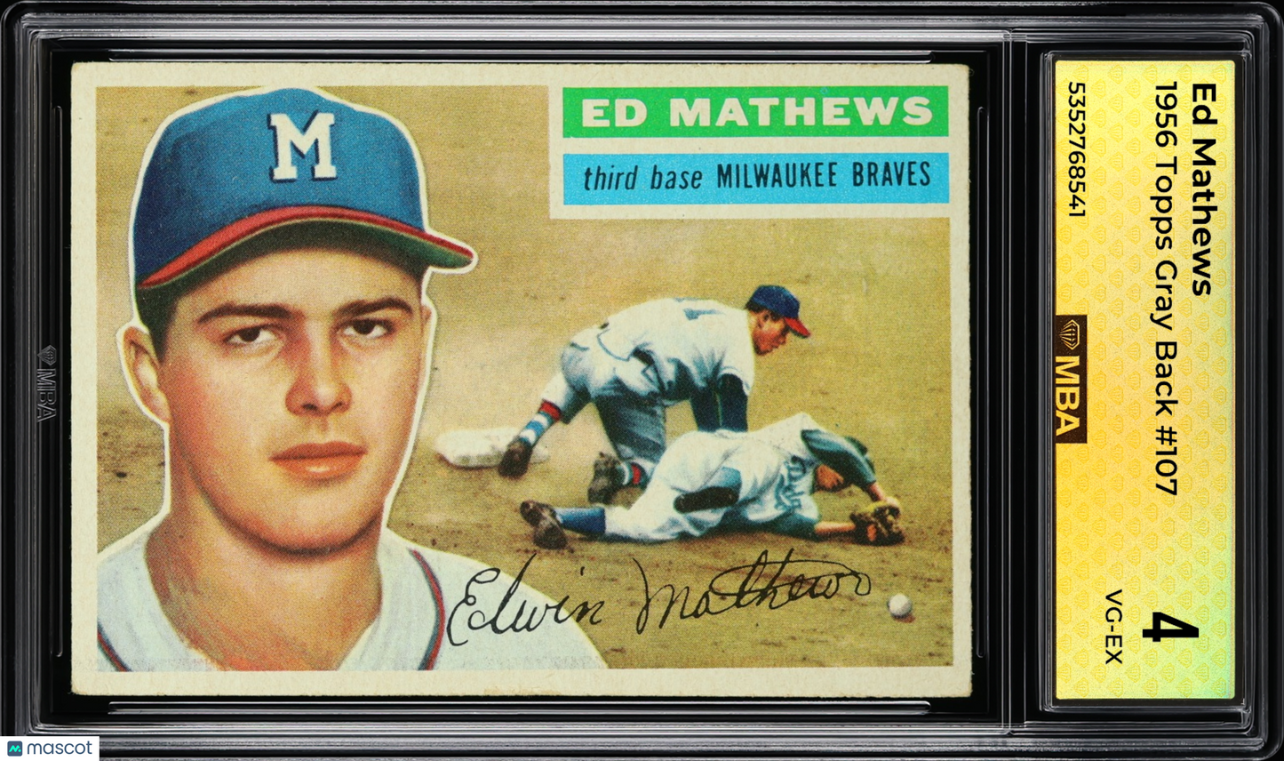 1956 Topps Ed Mathews #107 Gray Back MBA 4