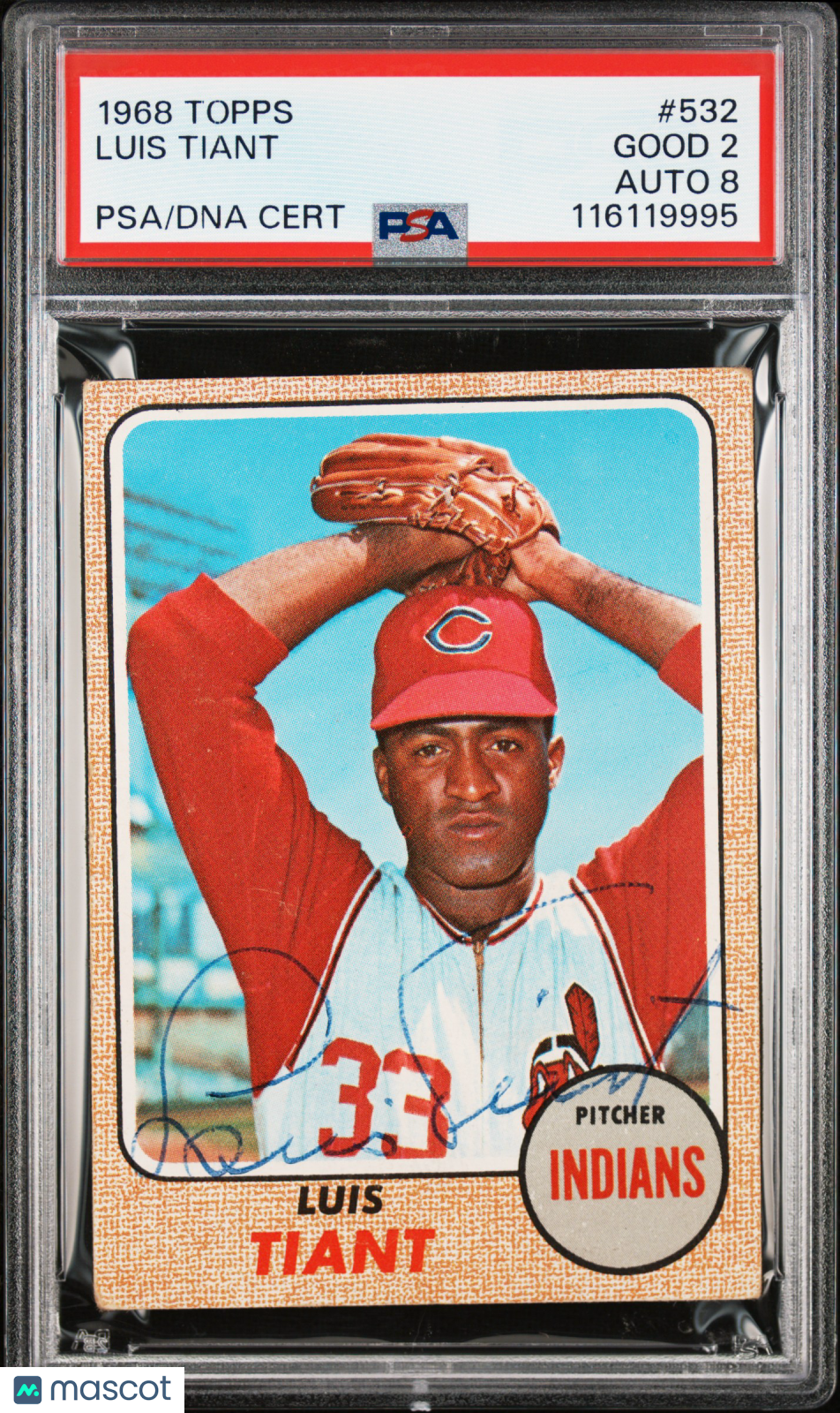 1968 Topps Luis Tiant #532 PSA 2 Auto 8