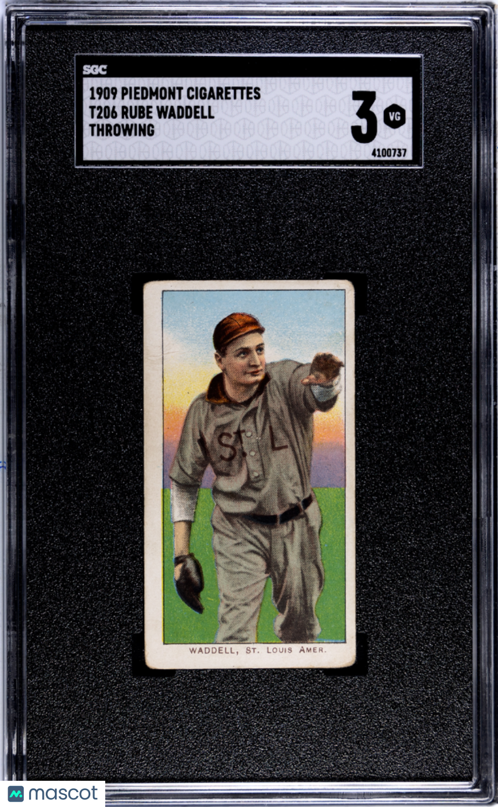 1909 Piedmont Cigarettes (T206) Rube Waddell Throwing SGC 3