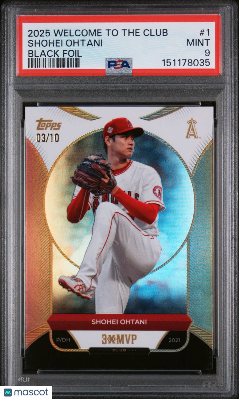 2025 Topps Welcome To The Club 3 Times MVP Shohei Ohtani #1 Black Foil PSA 9 /10