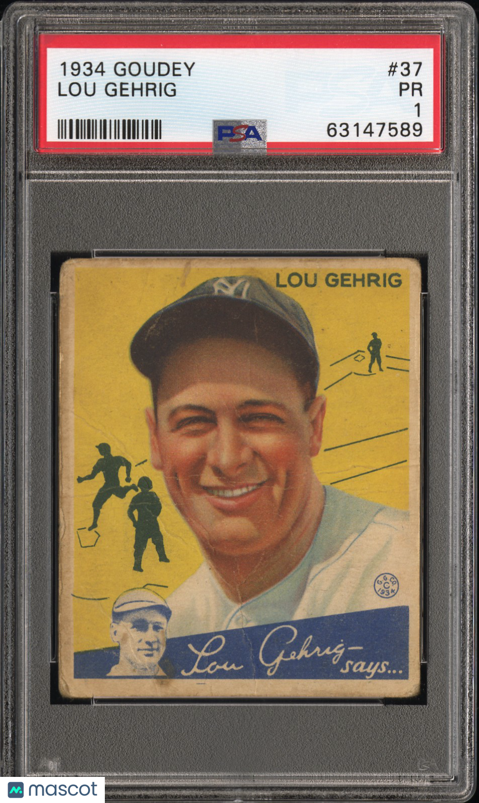 1934 Goudey Lou Gehrig #37 PSA 1