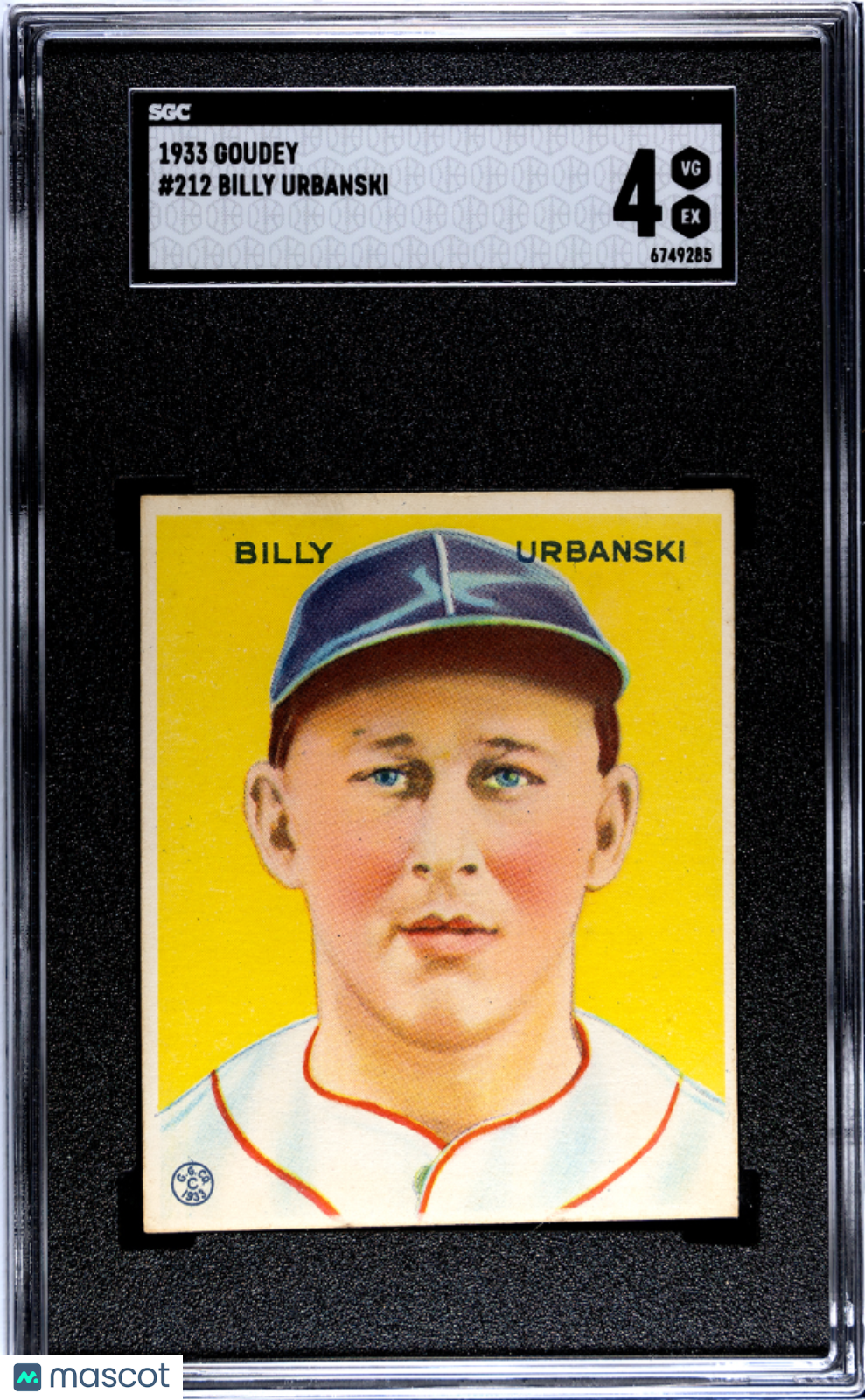 1933 Goudey Billy Urbanski #212 SGC 4