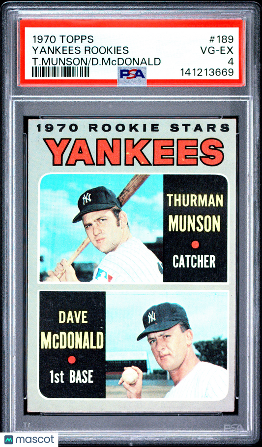1970 Topps Yankees Rookies #189 T. Munson D. Mcdonald PSA 4