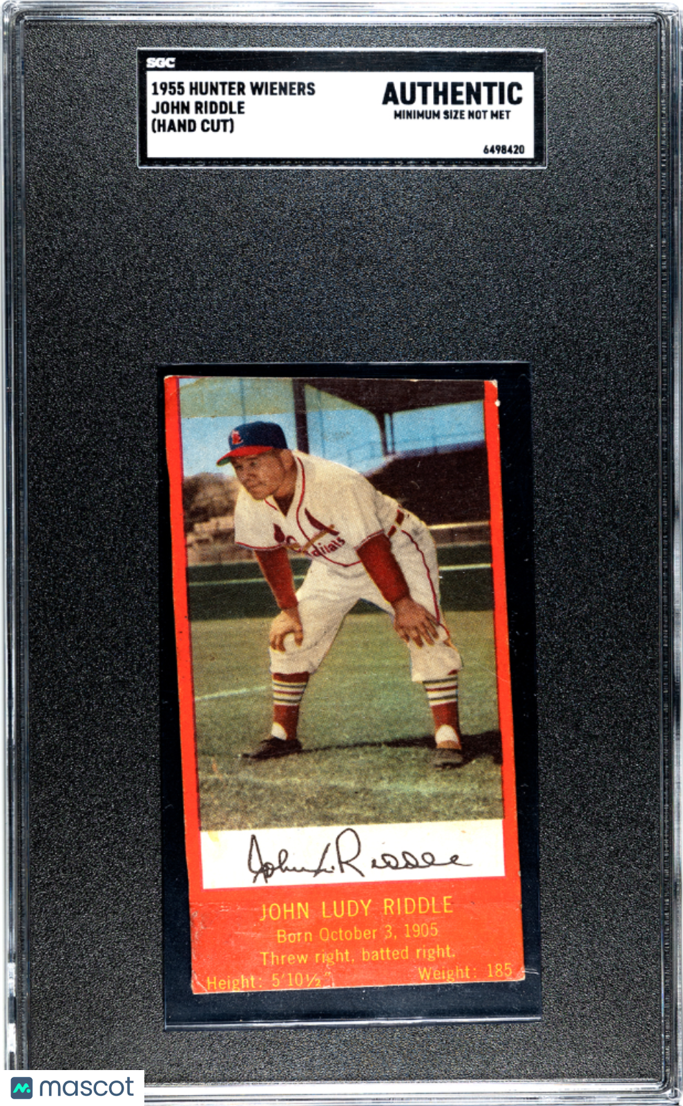 1955 Hunter Wieners John Riddle (Hand Cut) SGC A