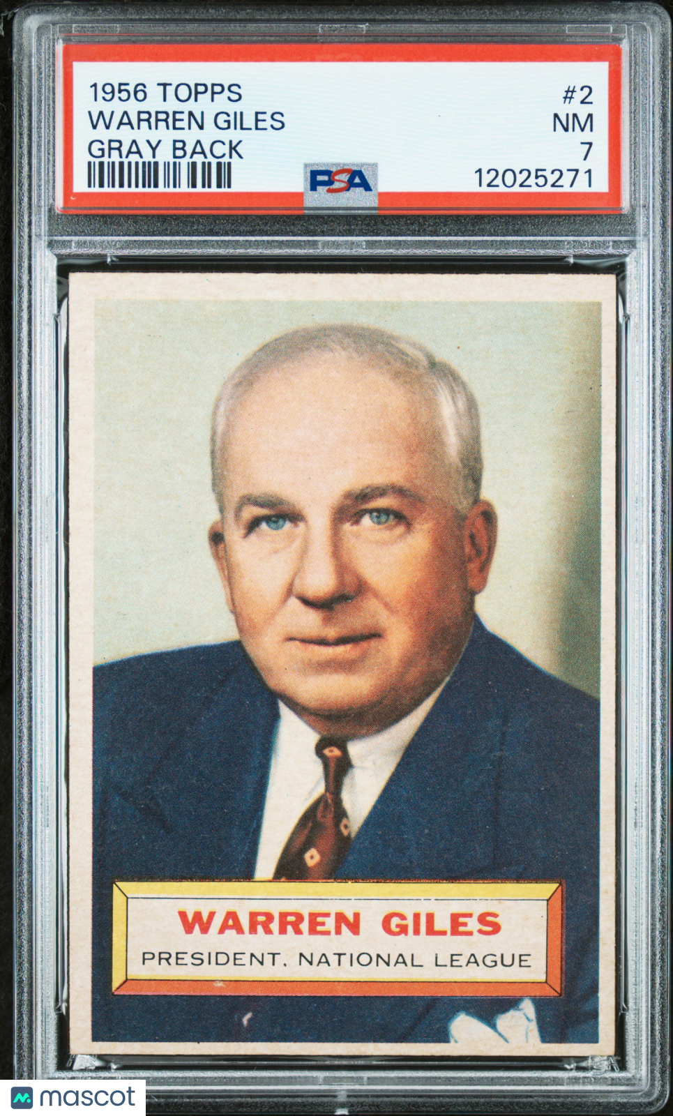 1956 Topps Warren Giles #2 Gray Back PSA 7