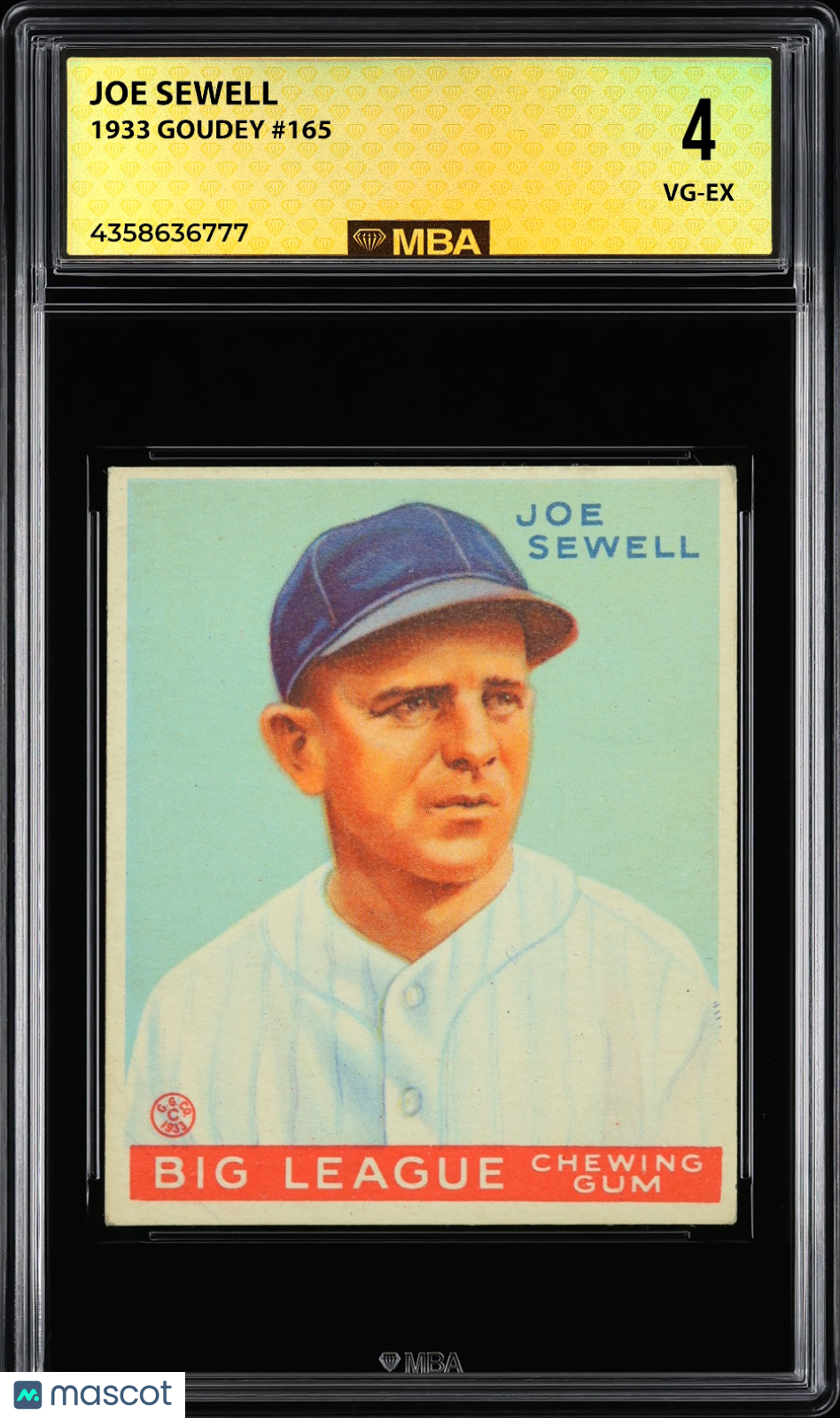 1933 Goudey Joe Sewell #165 MBA 4