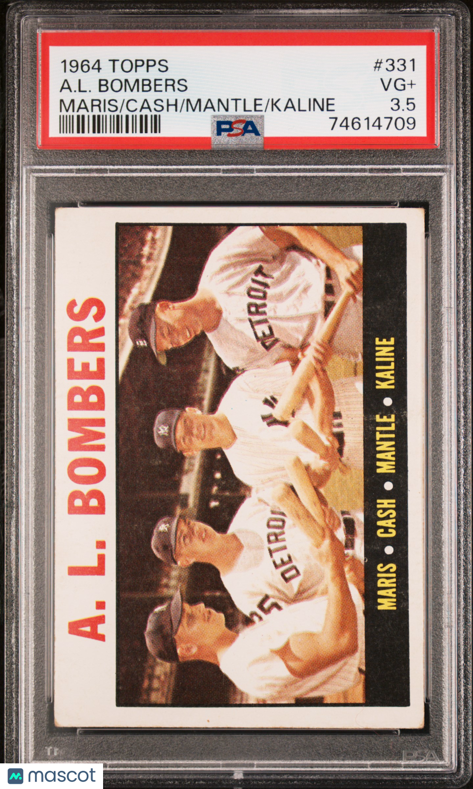 1964 Topps A. L. Bombers #331 Maris Cash Mantle Kaline PSA 3.5