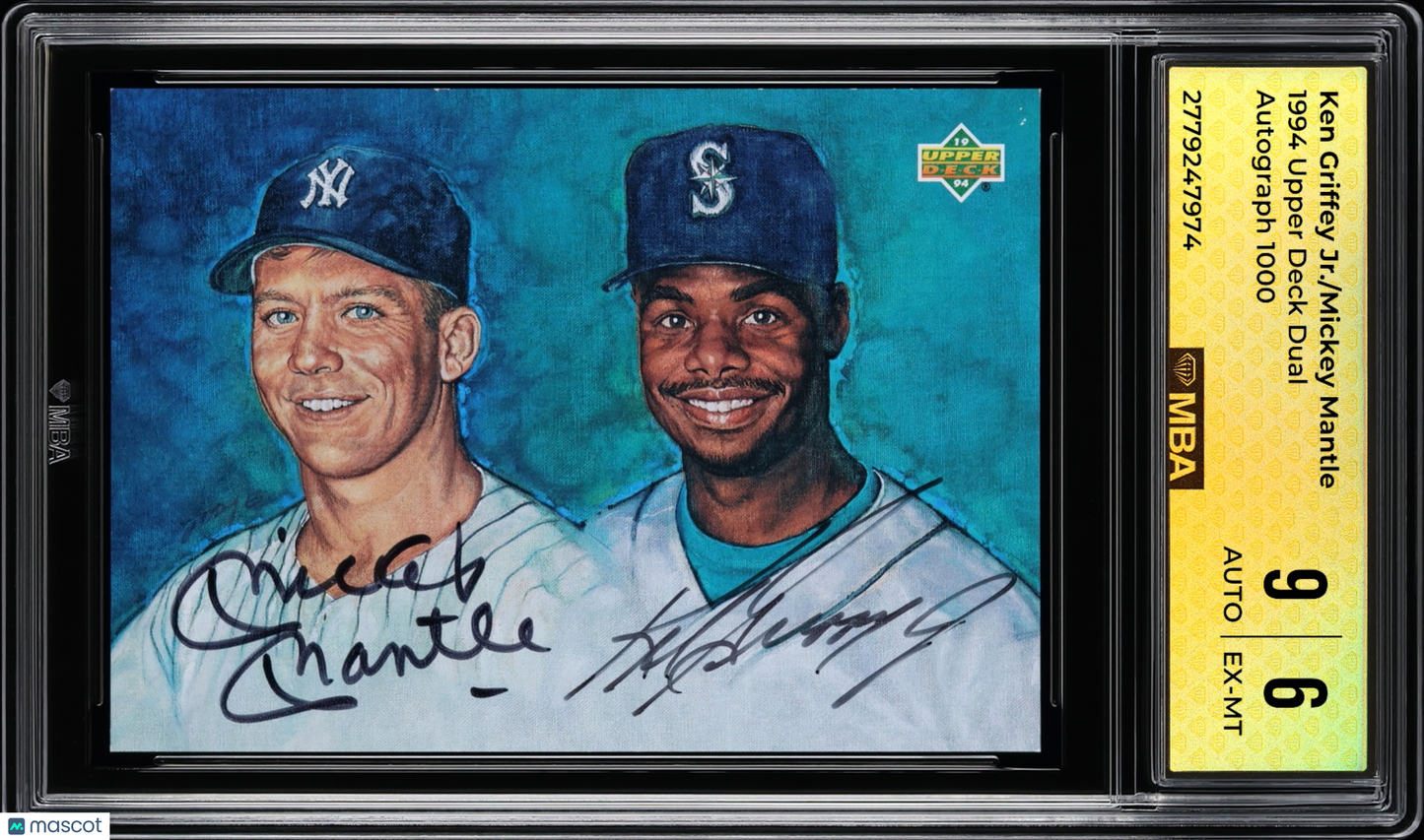 1994 Upper Deck Ken Griffey Jr./Mickey Mantle Dual Autograph 1000 MBA 6
