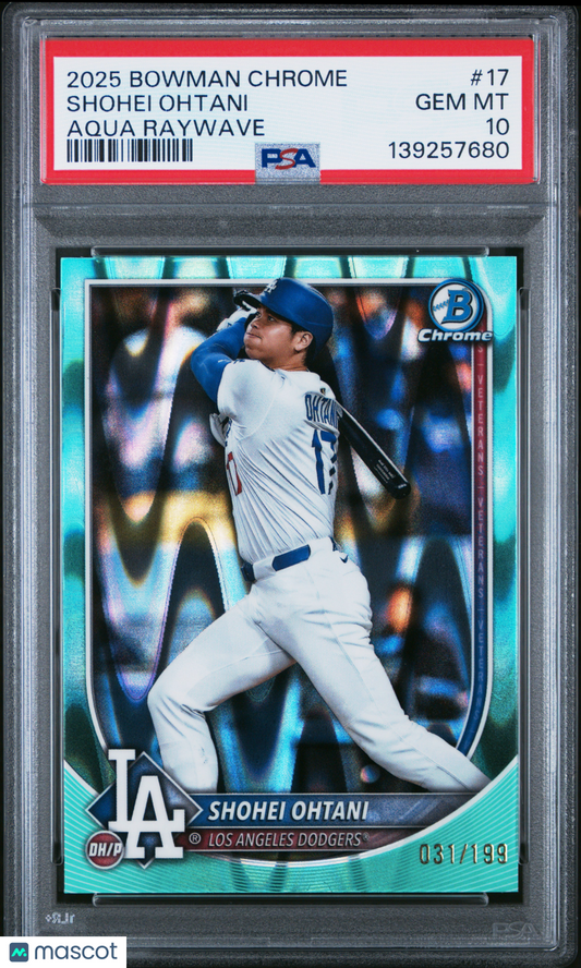 2025 Bowman Chrome Shohei Ohtani #17 Aqua Raywave PSA 10 031/199