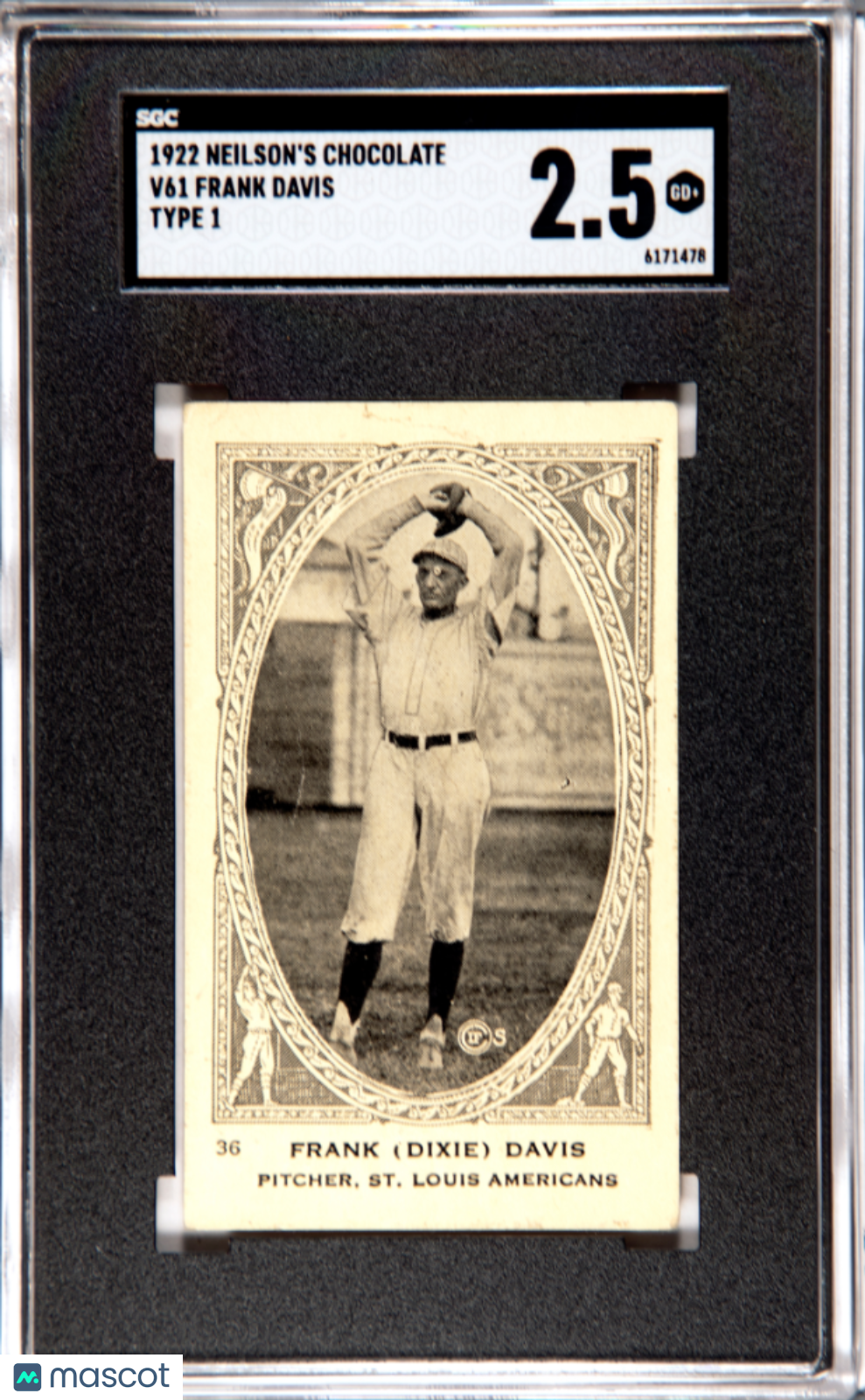 1922 Neilson's Chocolate Boston (V61) Frank Davis Type SGC 2.5