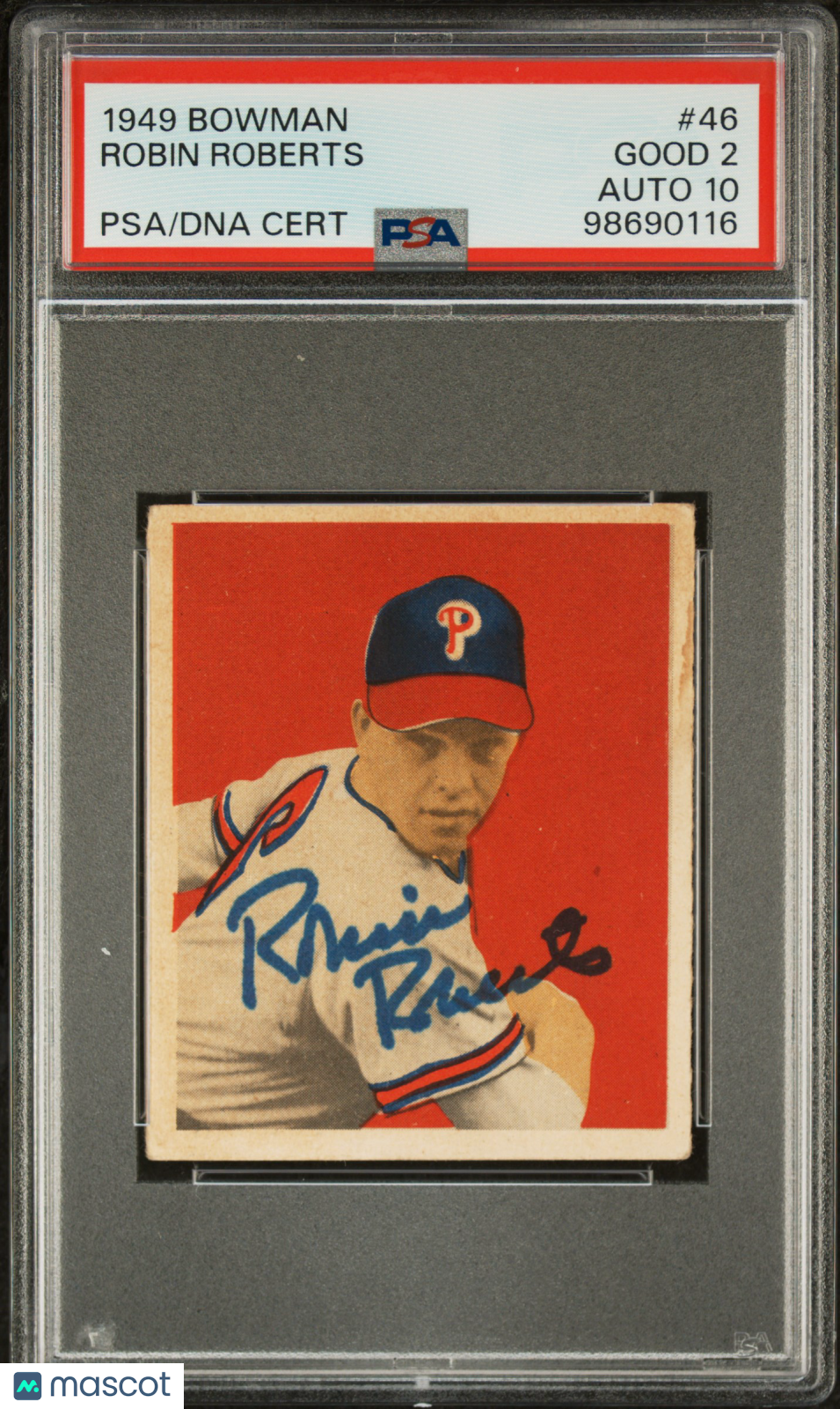 1949 Bowman Robin Roberts #46 PSA 2 Auto 10