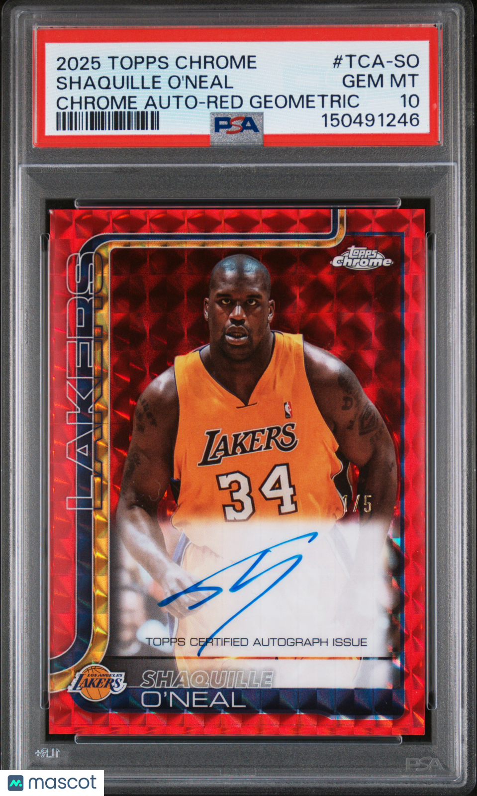 2025 Topps Chrome Chrome Auto Shaquille O'Neal #TCA-SO Red Geometric PSA 10 /5