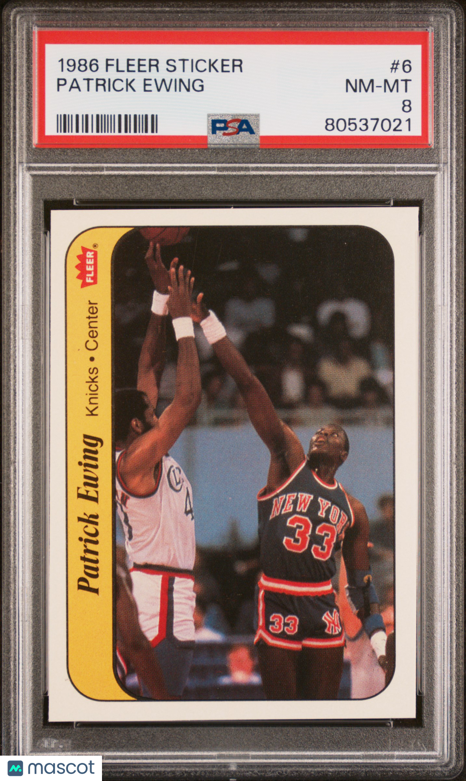 1986 Fleer Sticker Patrick Ewing #6 PSA 8