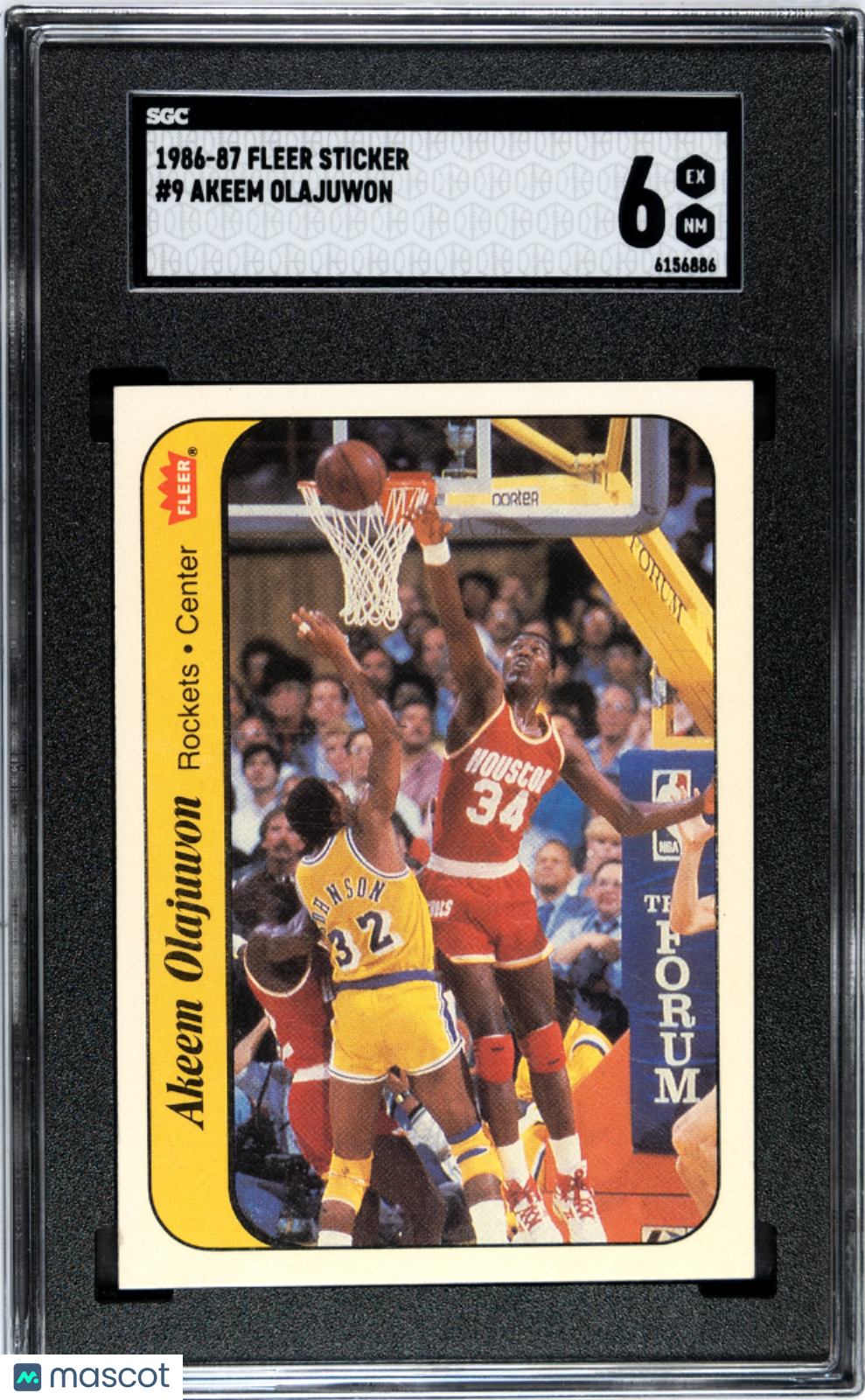 1986 Fleer Sticker Akeem Olajuwon #9 SGC 6