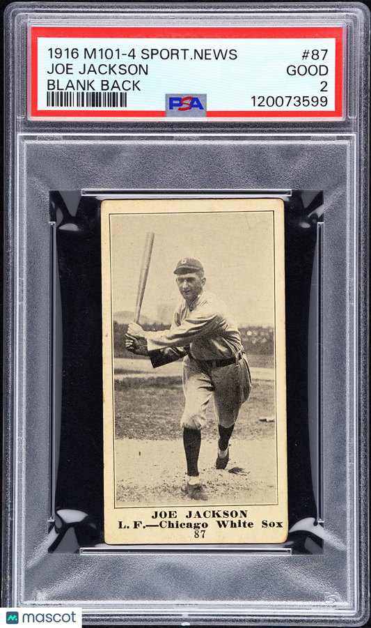 1916 M101-4 Sporting News Joe Jackson #87 Blank Back PSA 2