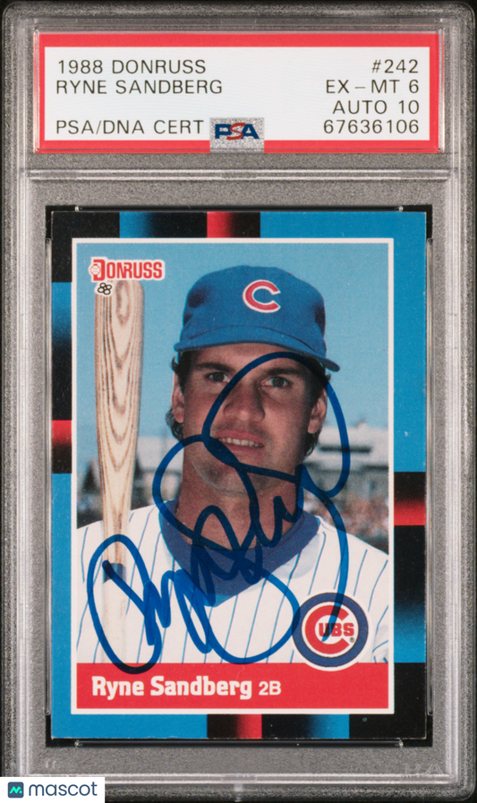 1988 Donruss Ryne Sandberg #242 PSA 6 Auto 10