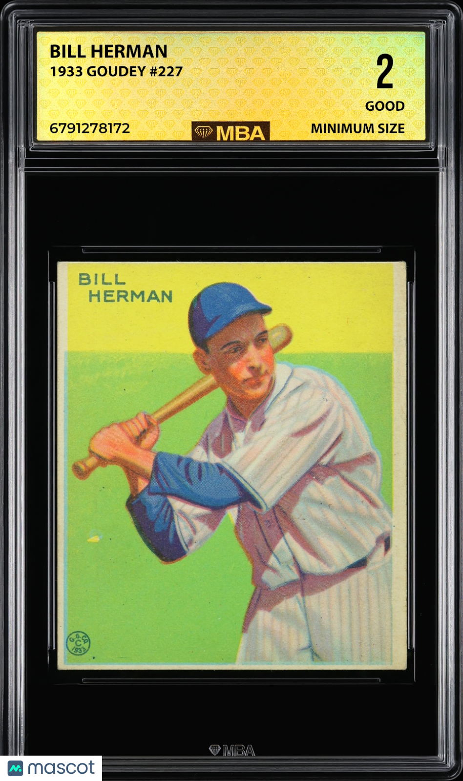 1933 Goudey Bill Herman #227 MBA 2