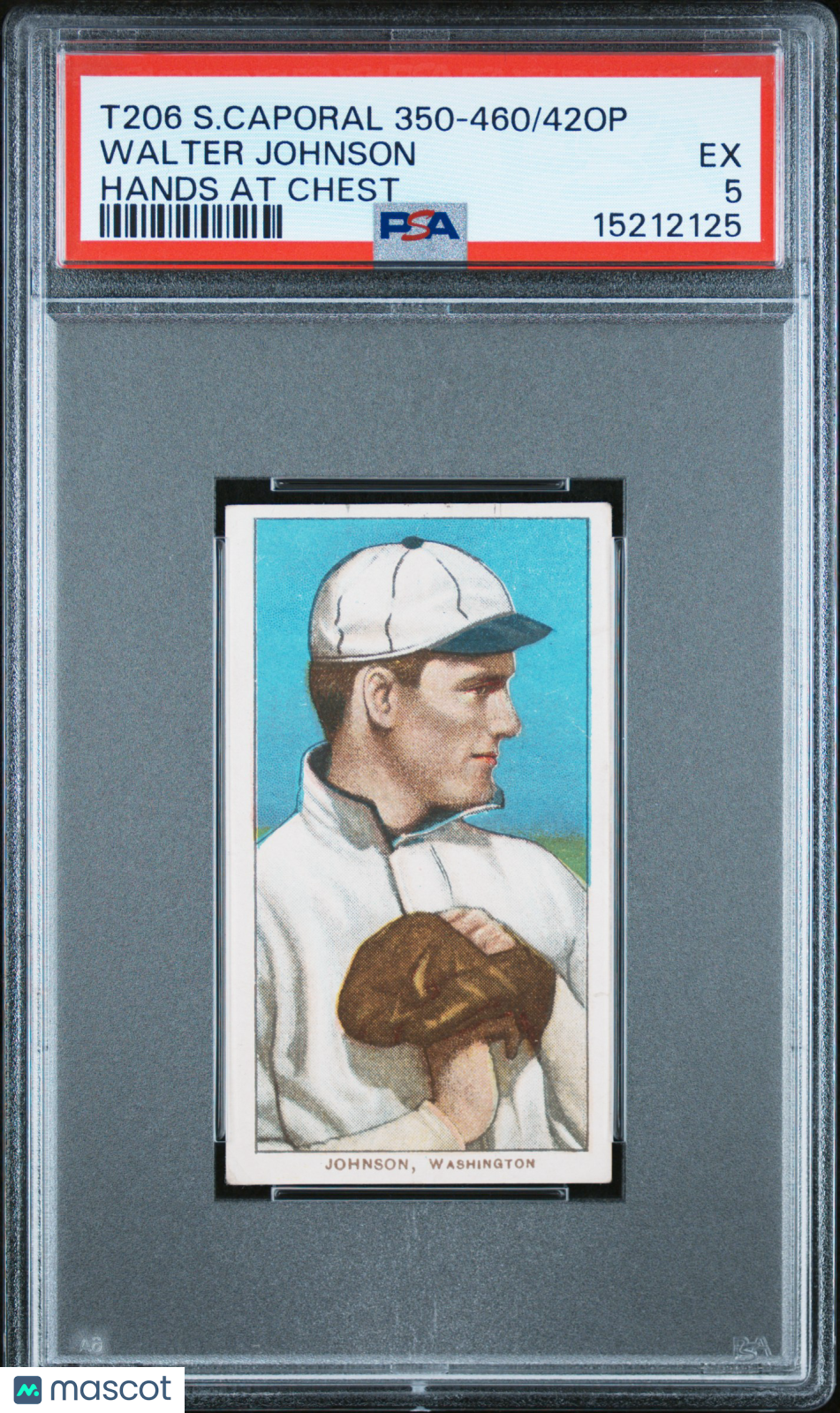 1909-11 T206 Sweet Caporal 350-460/42op Walter Johnson Hands At Chest PSA 5