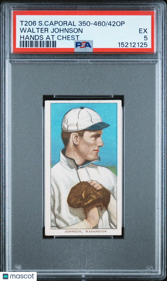 1909-11 T206 Sweet Caporal 350-460/42op Walter Johnson Hands At Chest PSA 5