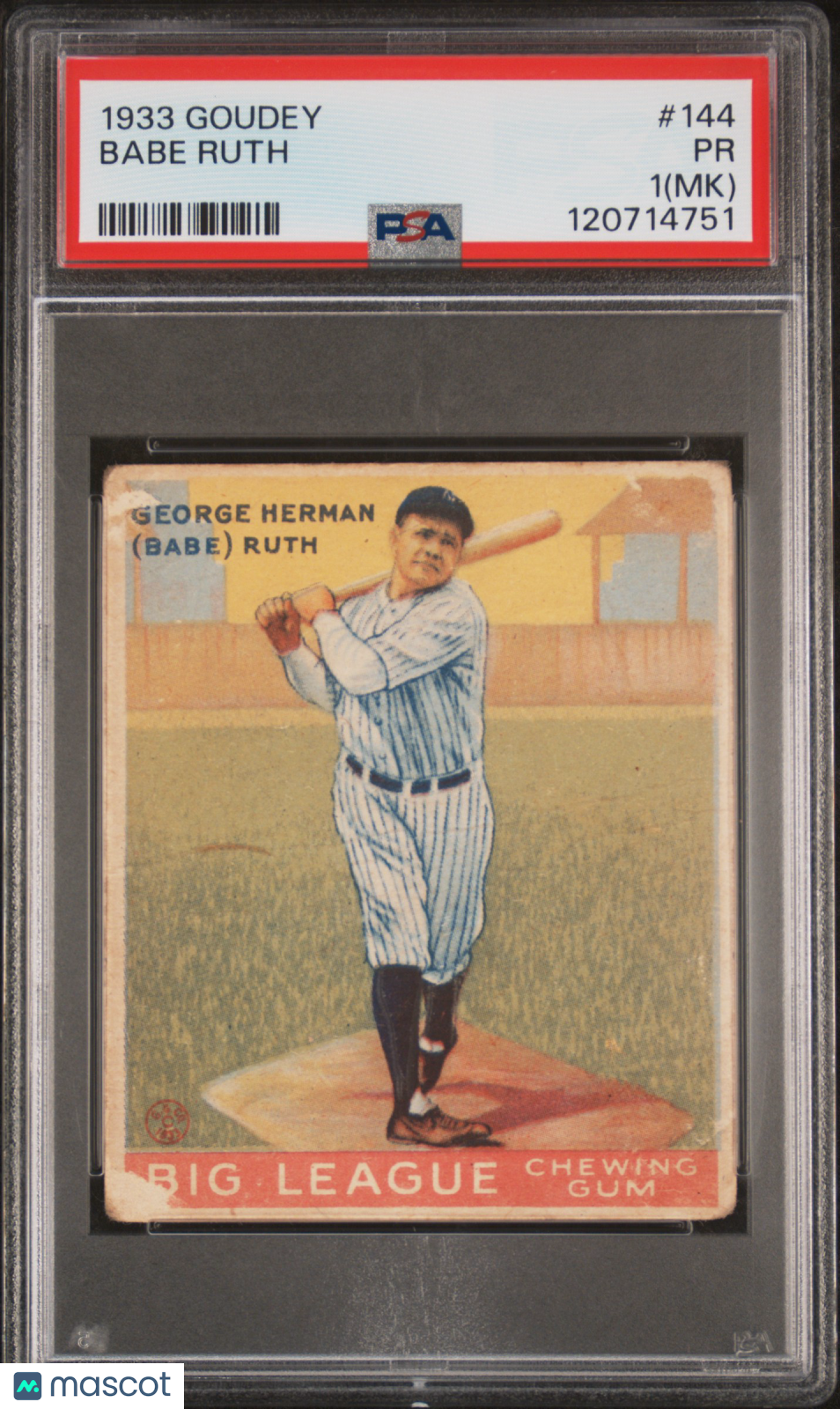 1933 Goudey Babe Ruth #144 PSA 1 MK