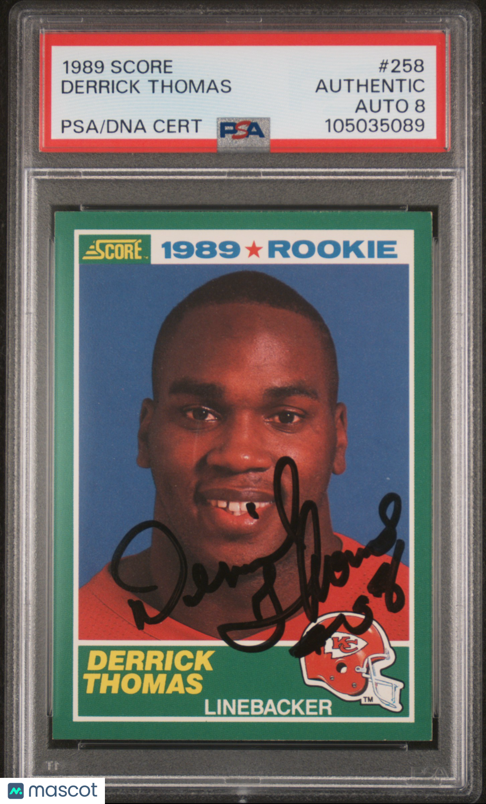 1989 Score Derrick Thomas #258 PSA A Auto 8