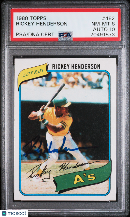 1980 Topps Rickey Henderson #482 PSA 8 Auto 10