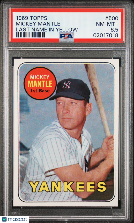 1969 Topps Mickey Mantle #500 Last Name In Yellow PSA 8.5