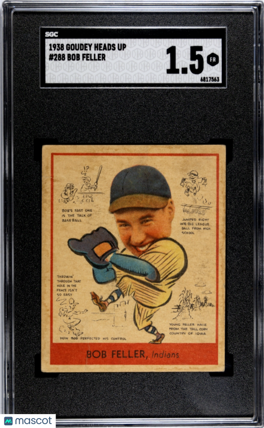 1938 Goudey Heads Up Bob Feller #288 SGC 1.5