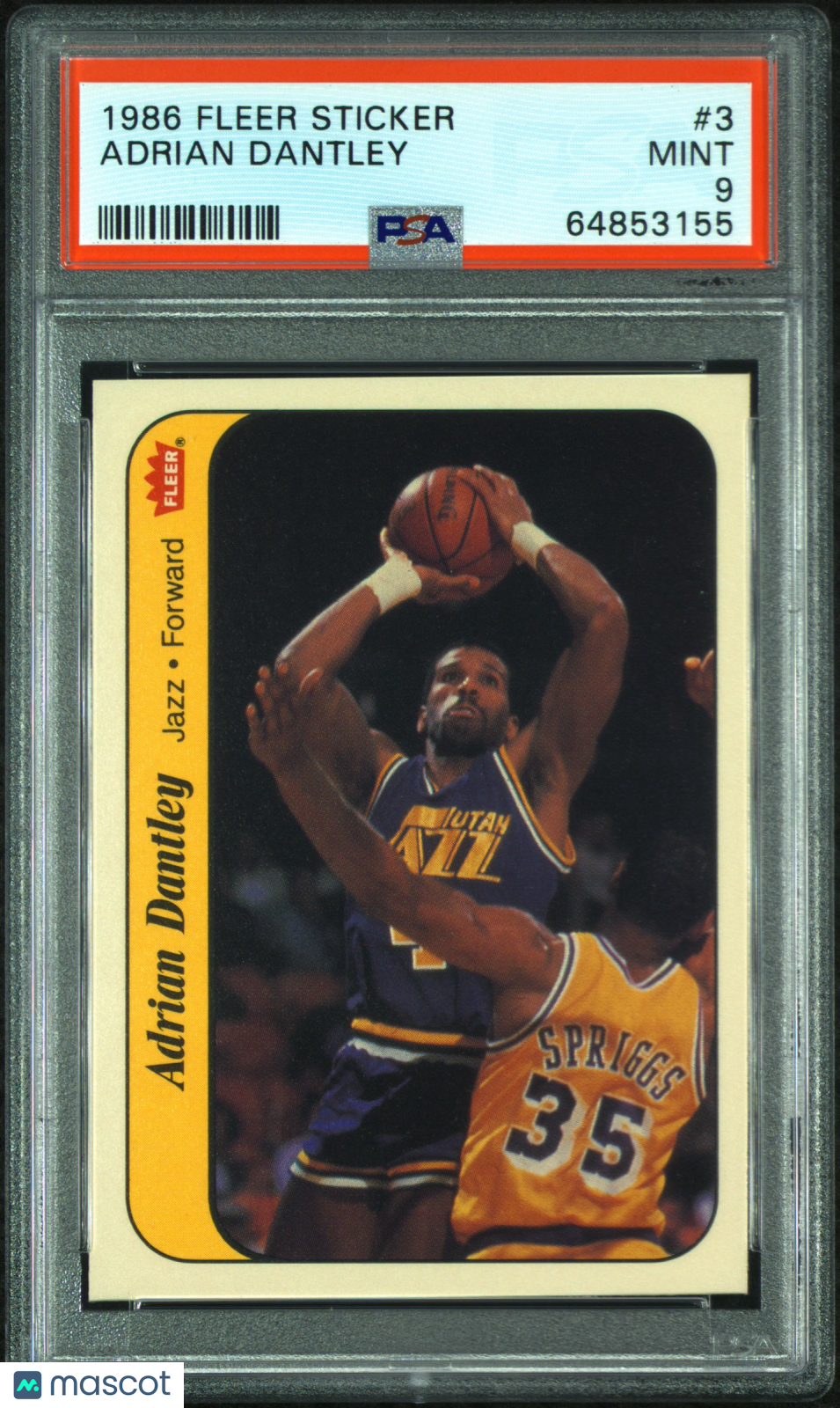 1986 Fleer Sticker Adrian Dantley #3 PSA 9