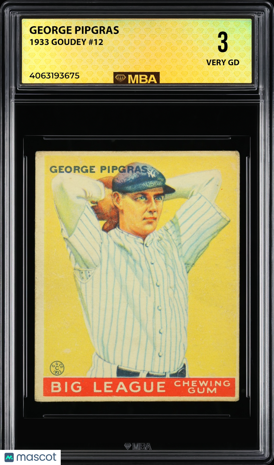 1933 Goudey George Pipgras #12 MBA 3