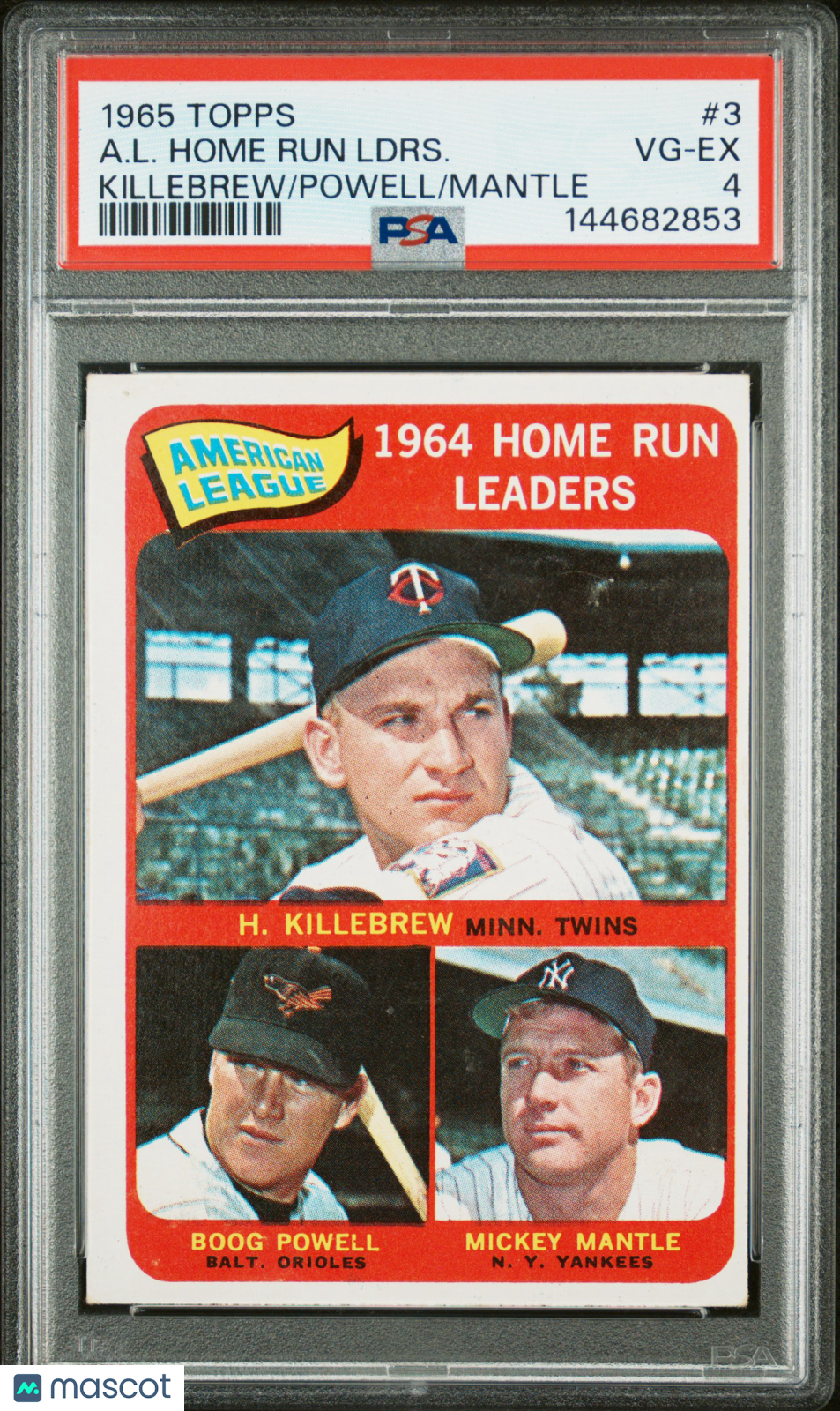 1965 Topps A. L. Home Run Ldrs. #3 Killebrew Powell Mantle PSA 4