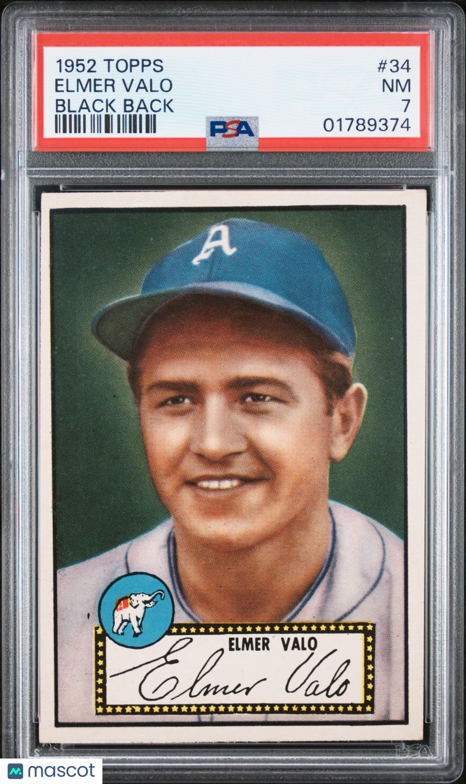 1952 Topps Elmer Valo #34 Black Back PSA 7