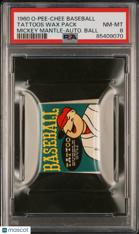 1960 O-Pee-Chee Baseball Tattoos Wax Pack Tattoos Wax Pack Mickey Mantle Autograph PSA 8