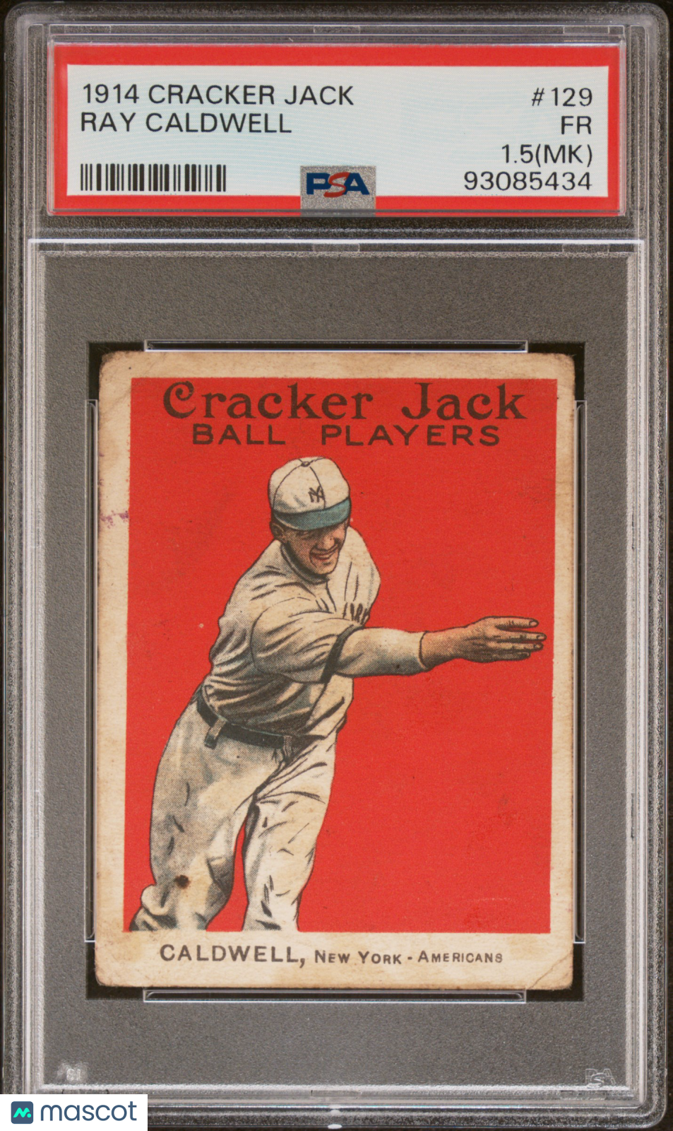 1914 Cracker Jack Ray Caldwell #129 PSA 1.5 MK