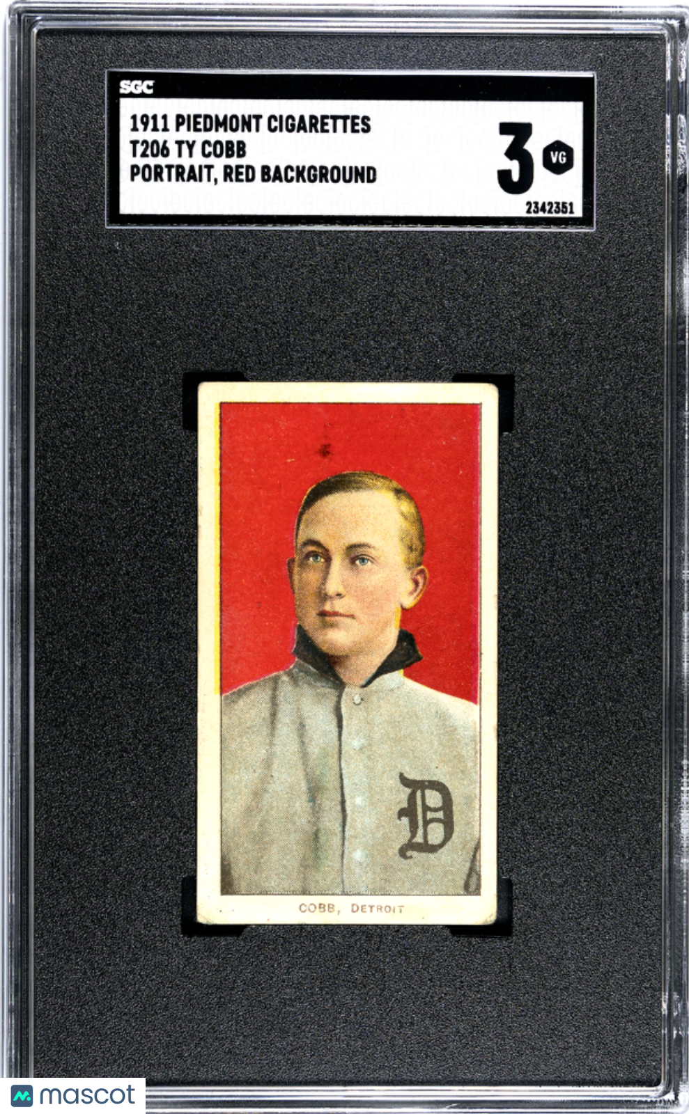 1911 Piedmont Cigarettes (T206) Ty Cobb Portrait, Red Background SGC 3