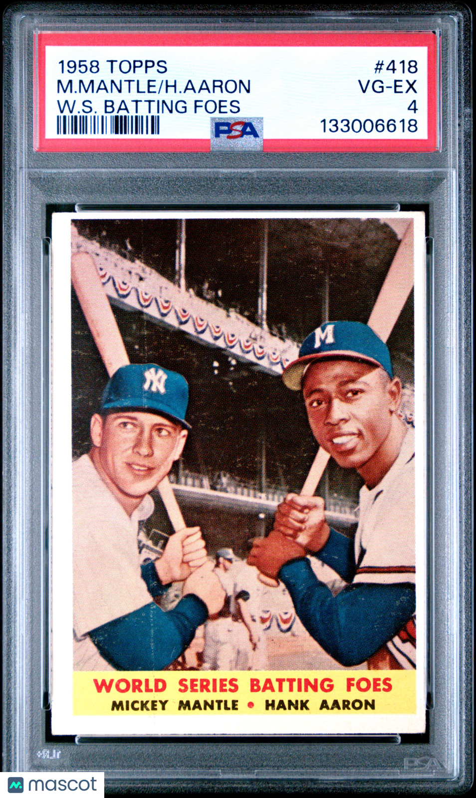 1958 Topps H. Aaron M. Mantle #418 W. S. Batting Foes PSA 4