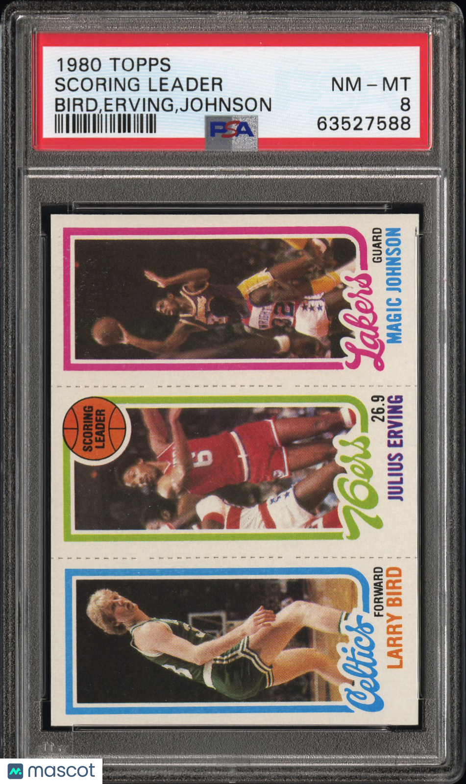 1980 Topps Scoring Leader Bird,Erving,Johnson PSA 8