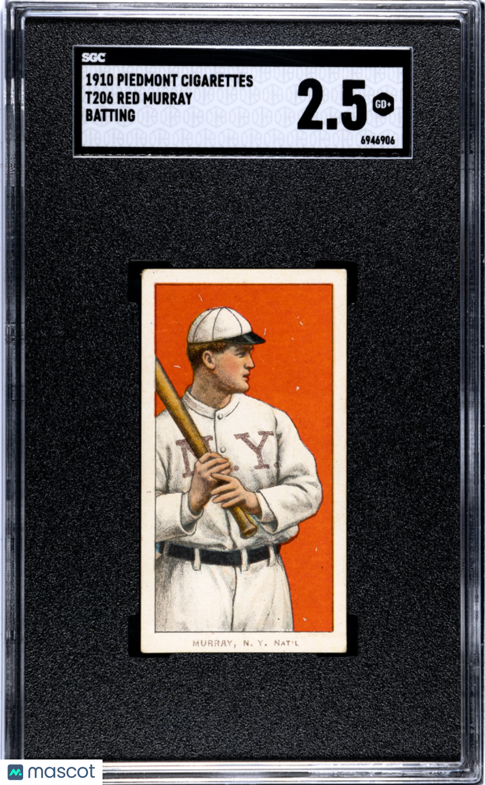 1910 Piedmont Cigarettes (T206) Red Murray Batting SGC 2.5