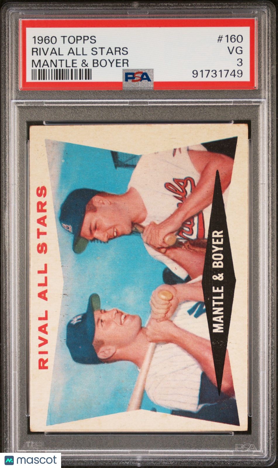 1960 Topps Rival All Stars #160 Mantle & Boyer PSA 3