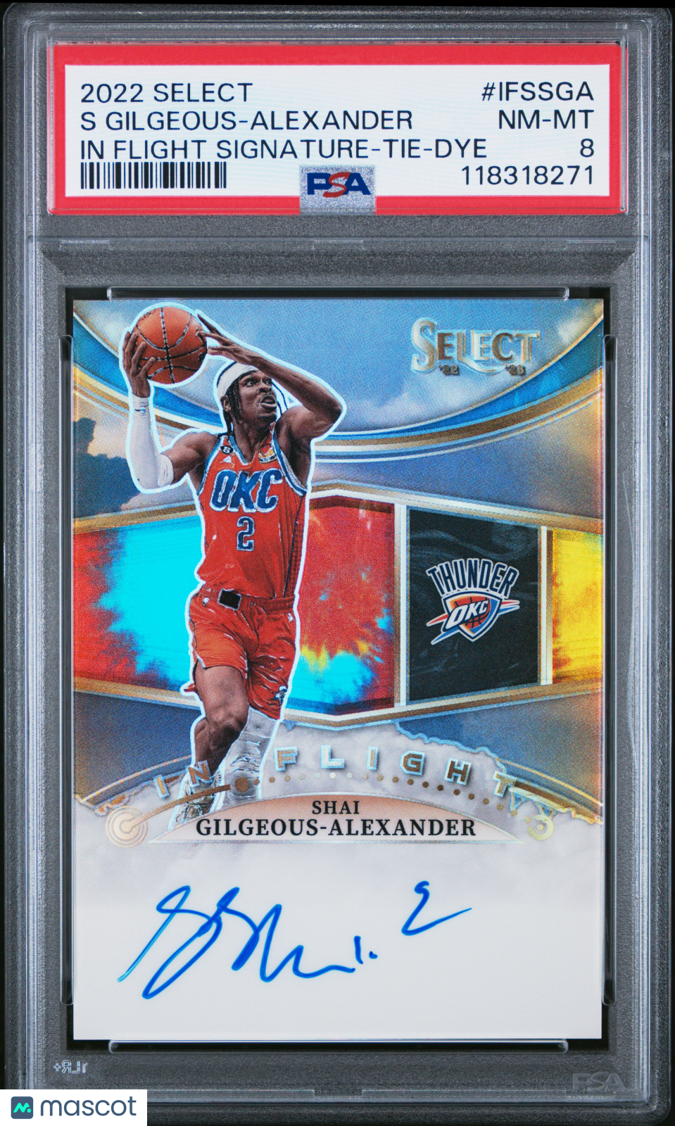 2022 Panini Select In Flight Signatures Gilgeous-Alexander #IFSSGA Tie Dye PSA 8