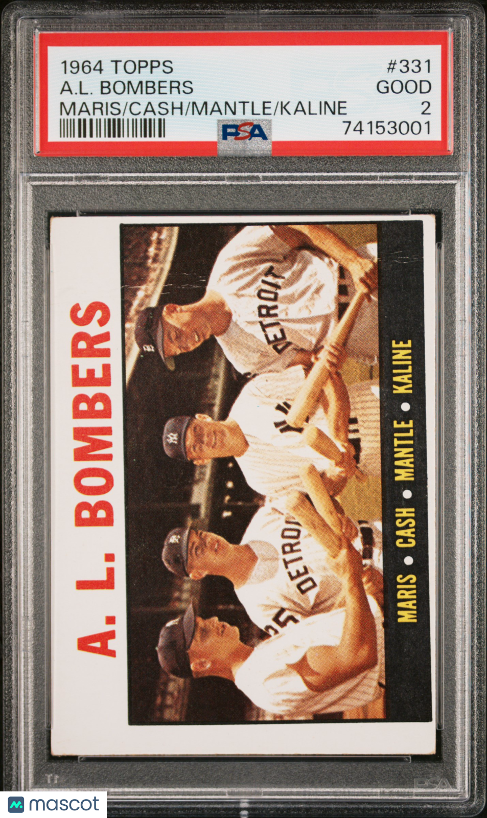 1964 Topps A. L. Bombers #331 Maris Cash Mantle Kaline PSA 2