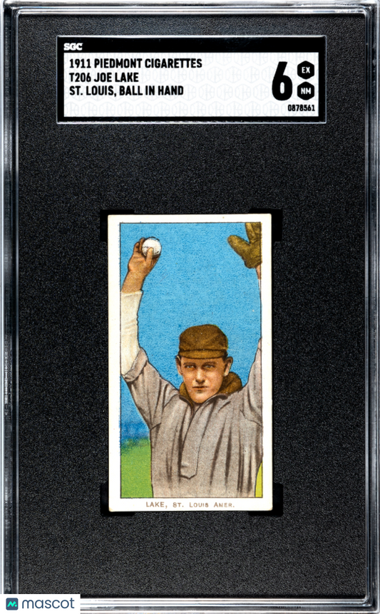 1911 Piedmont Cigarettes (T206) Joe Lake ST. Louis, Ball In Hand SGC 6