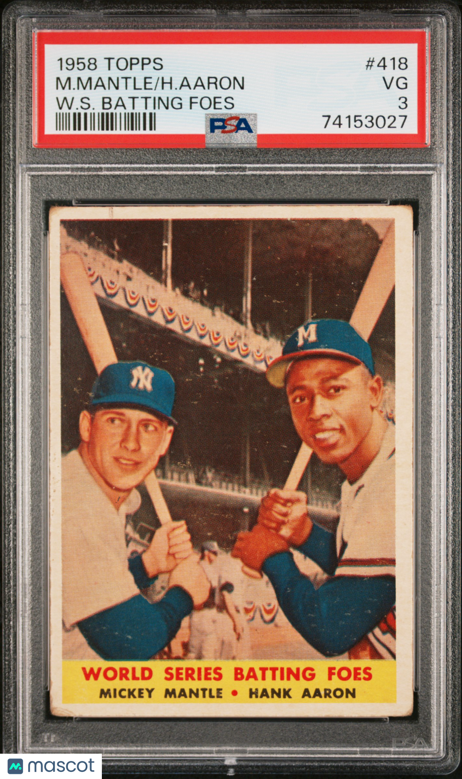 1958 Topps H. Aaron M. Mantle #418 W. S. Batting Foes PSA 3